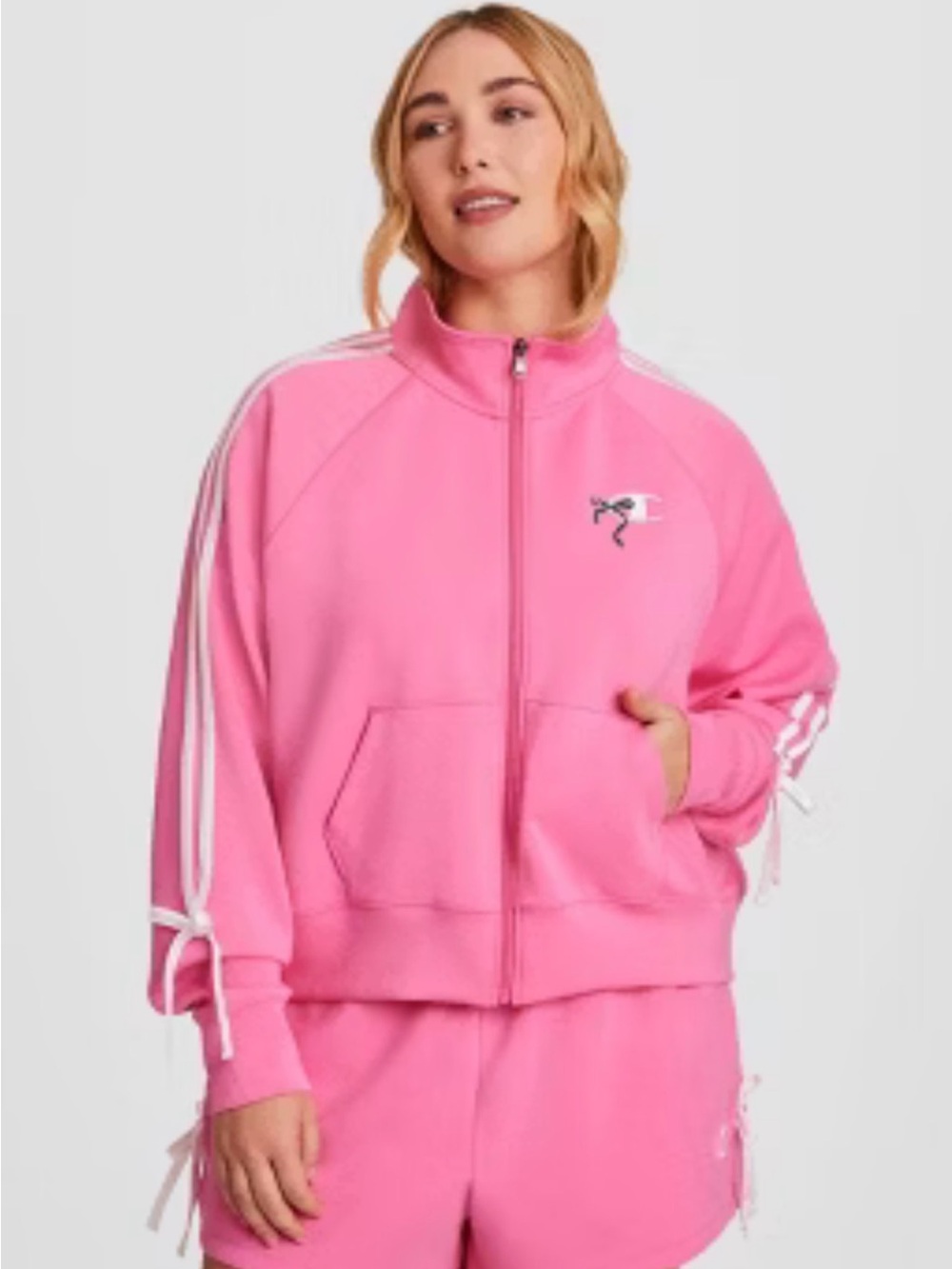 Target x Champion Pink Track Jacket with White Stripes and Bows